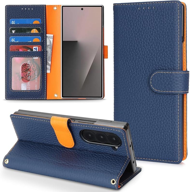 Genuine Leather Case for Galaxy Z Fold6 Wallet Case for Samsung Galaxy Z Fold 6 5G Magnetic Flip Cover Book Purse Card