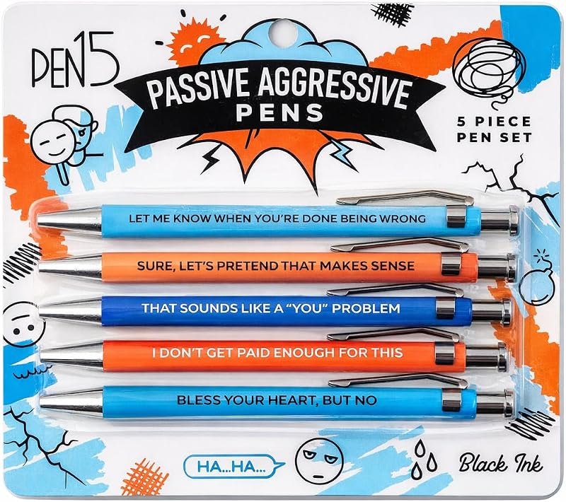 Passive Aggressive Pens- Funny office gag gift, funny gift for corworkers and friends, set of ballpoint pens with