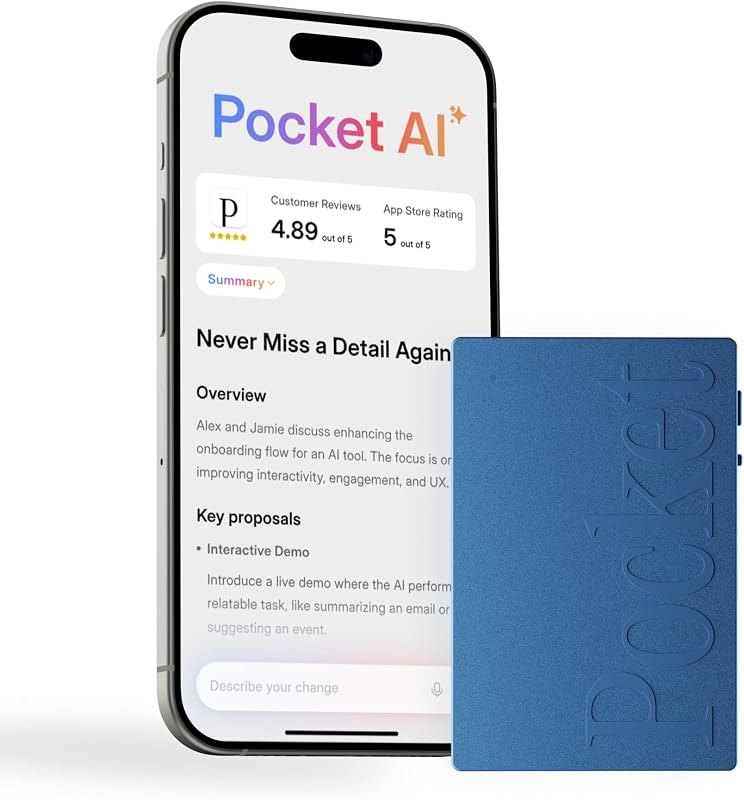 Pocket AI Voice Recorder, Auto Transcription, AI Note Taker, Sierra Blue — Notes on AI tools we actually use — for