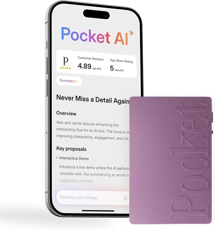 Pocket AI Voice Recorder, Auto Transcription, AI Note Taker, Baby Pink — Notes on AI tools we actually use — for notes
