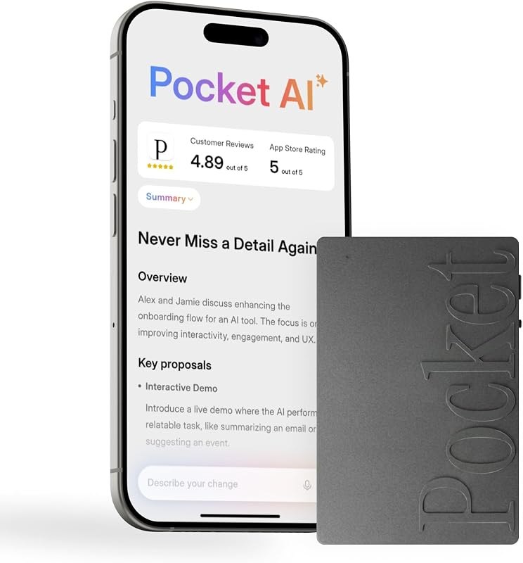 Pocket AI Voice Recorder, Auto Transcription, AI Note Taker, Space Grey — Notes on AI tools we actually use — for