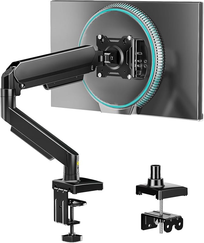 Single Monitor Arm, Monitor Mount for 17-32 inch Screens Gas Spring Adjustable Monitor Stand, Vesa Mount with Clamp
