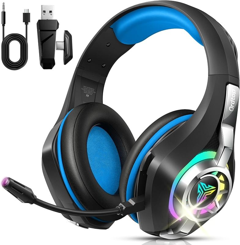2.4GHz Wireless Gaming Headsets for PS5/PS4/Switch, RGB Noise Cancelling Over-Ear Headphones with 7.1 Surround Sound