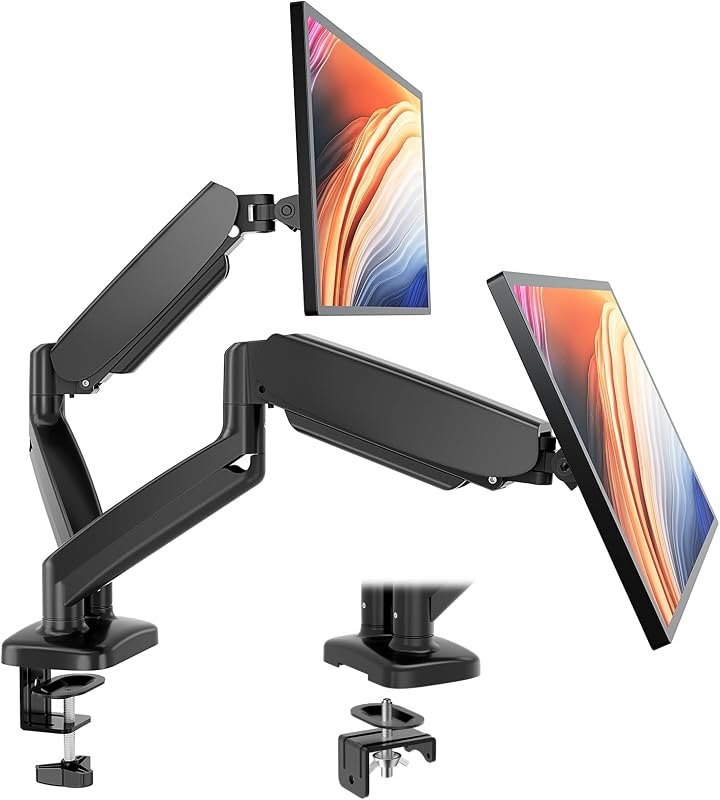 Dual Monitor Mount for Desk, Gas Spring Monitor Arm for 2 Monitors Max 32 Inches, Fully Adjustable Double VESA Mount