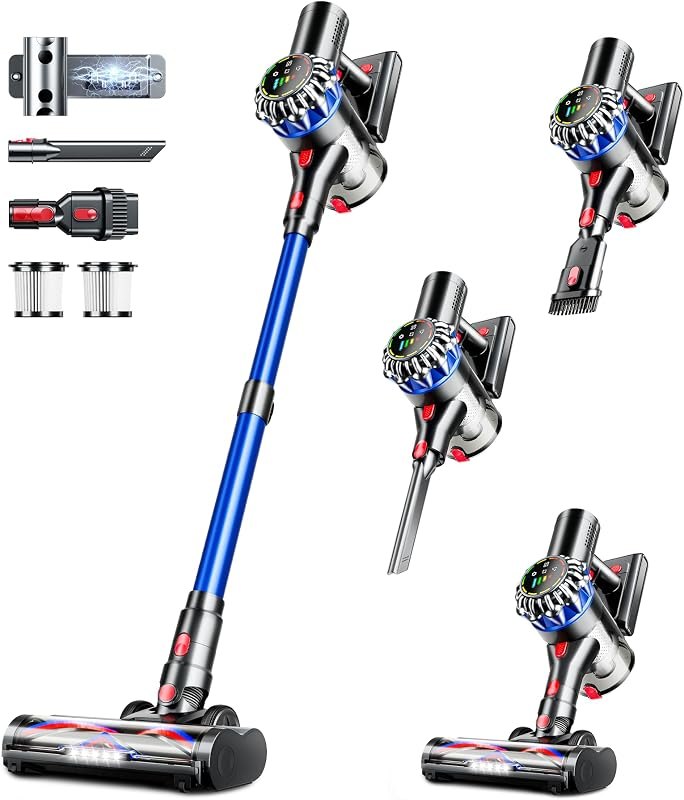 Cordless Vacuum Cleaner, 600W 50Kpa 65Mins Cordless Stick Vacuum with Self-Standing, Touch Screen, Anti-Tangle