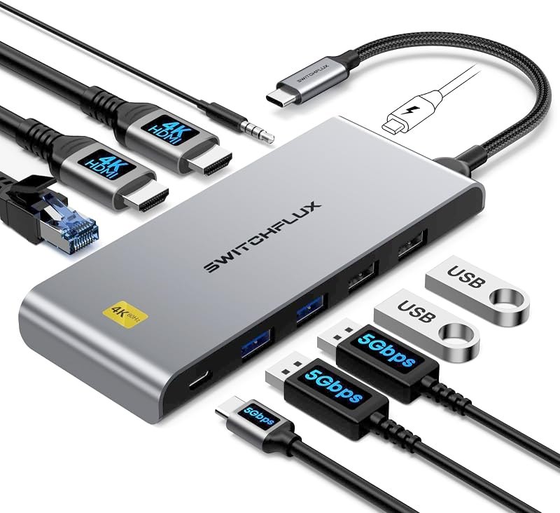 USB C Docking Station Dual Monitor, 10-in-1 USBC Hub with 2 HDMI — docking dual monitor dock for docking dual monitor