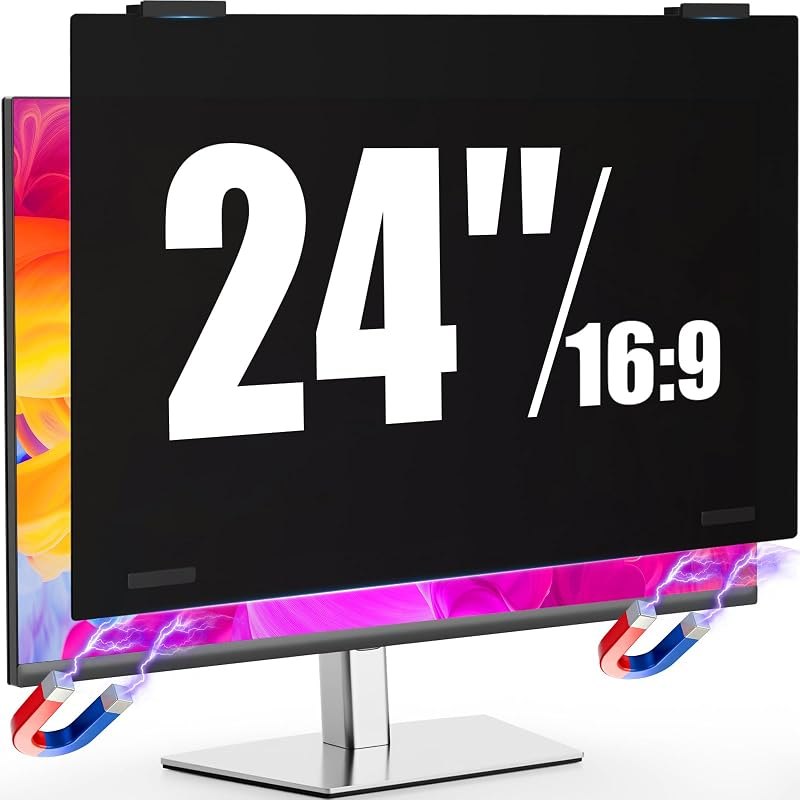 Magnetic Monitor Privacy Screen 24 inch for Frameless/Thin Bezel Computer 16:9 Aspect Ratio, Hanging Anti Blue Light