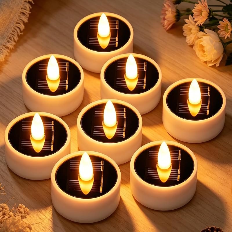Solar Tea Lights Outdoor Waterproof, 8 Pcs LED Votive Candles-1.57''x1.77'' — best solar desk holder for solar desk