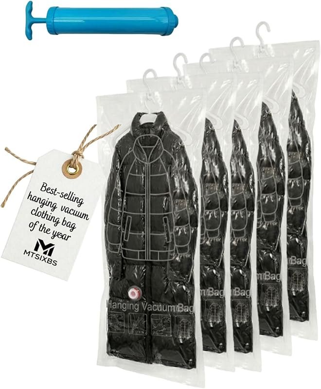5 Pack Hanging Vacuum Storage Bags, Sealer Bags for Clothing Compression Suits and Jackets Travel and Home