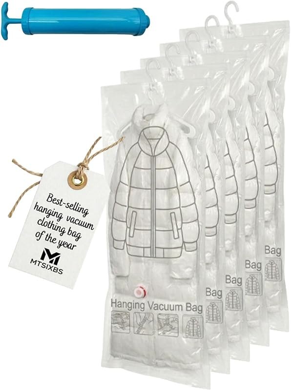 5 Pack Hanging Vacuum Storage Bags, Sealer Bags for Clothing Compression Suits and Jackets Travel and Home
