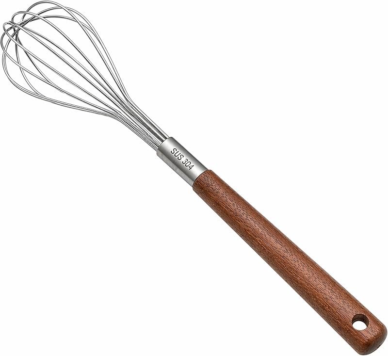 Mini Whisk 10 Inch, 304 Stainless Steel Small Wire Whisk with Walnut Wood Handle, Hand Egg Beater for Cooking, Baking