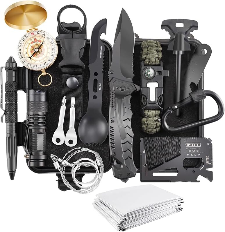Survival Kit 17 in 1, Survival Gear and Supplies for Adult Teen Men, Survival Case, 2025 Xmas Holiday Surprise Gift