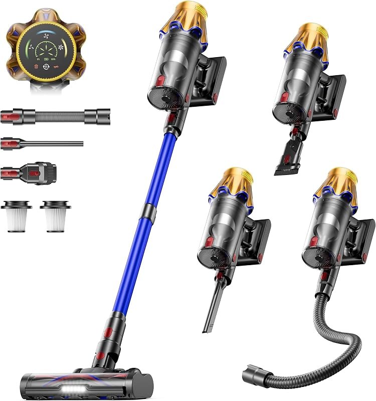 Cordless Vacuum Cleaner, Upgraded 650W 60KPA 70Mins Cordless Stick Vacuum Cleaner with Flexible