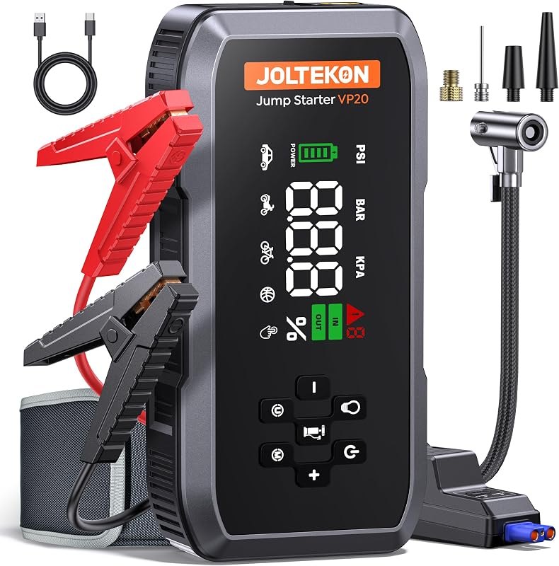 Car Battery Jump Starter with Air Compressor, 5000A Powerful Battery Jumper Starter Portable with 150PSI Auto-Pause