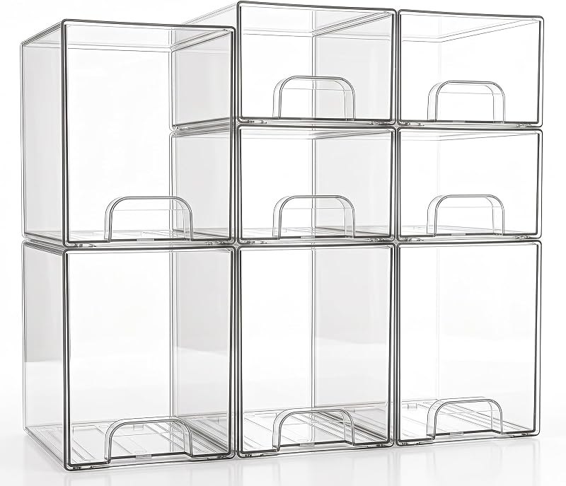 Clear Stackable Storage Drawers: Acrylic Organizer Bins 8 Pack — storage stackable bins for clear storage bins lids