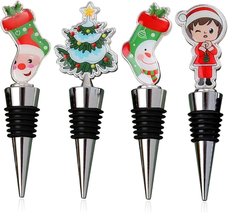Xmas Wine Bottle Stopper Kit 4pcs Metal PVC Airtight Seal — best wine cleaning kit for wine cleaning kit
