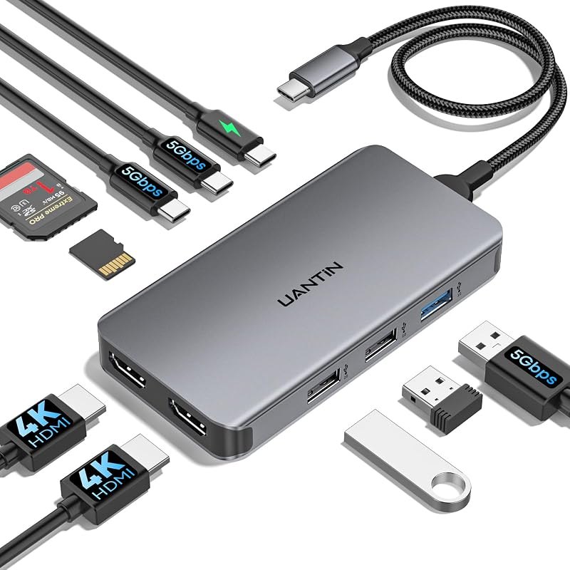 UANTIN USB C Docking Station Dual Monitor for Laptop, 10-in-1 Dock HDMI Hub — laptop docking station for laptop