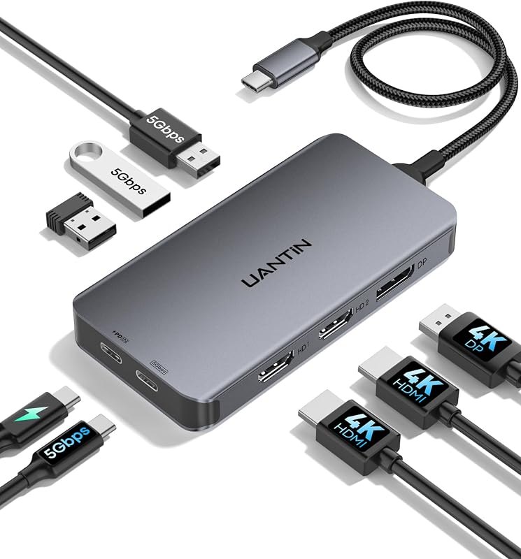 Laptop Docking Station 3 Monitors, 8-in-1 USB C Dock with 2 HDMI, DP — docking dual monitor dock amazon for docking