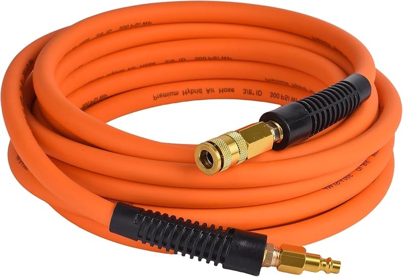 Hybrid Air Hose 3/8-Inch by 25-Feet Air Compressor Hose - Flexible Heavy Duty Braided Pneumatic Hose for Garage Shop