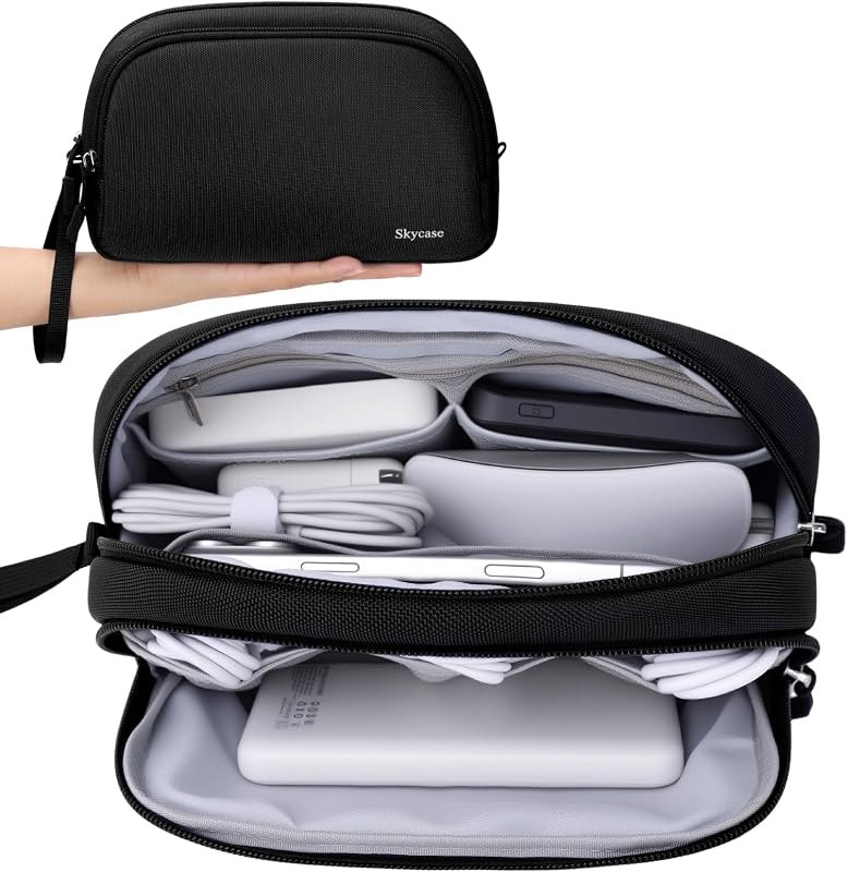 Skycase Electronics Travel Organizer 9 Compartment Dual Layer Tech Pouch Lightweight Water Resistant Travel Cable