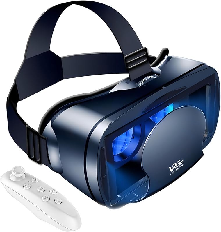 3D VR Headset, Virtual Reality Glasses Headset Helmets, Compatible with 5.0-7.0 inch with Controller, for Mobile Games