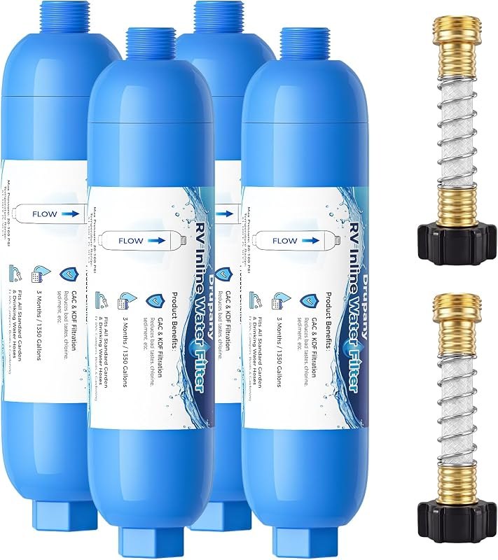 RV Water Filter, 4 Pack RV Inline Water Filter with Flexible Hose Protector — water filter rv for water pressure