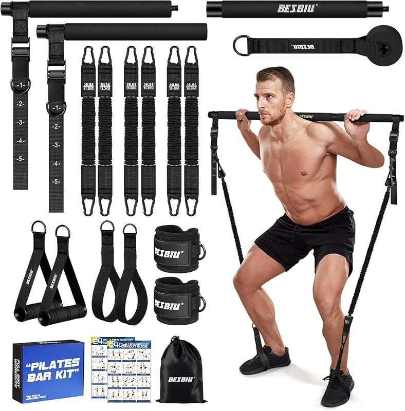 Pilates Bar Kit with Resistance Bands for Working Out, 210lbs Heavy Resistance Bands with Handles, Pilates Equipment