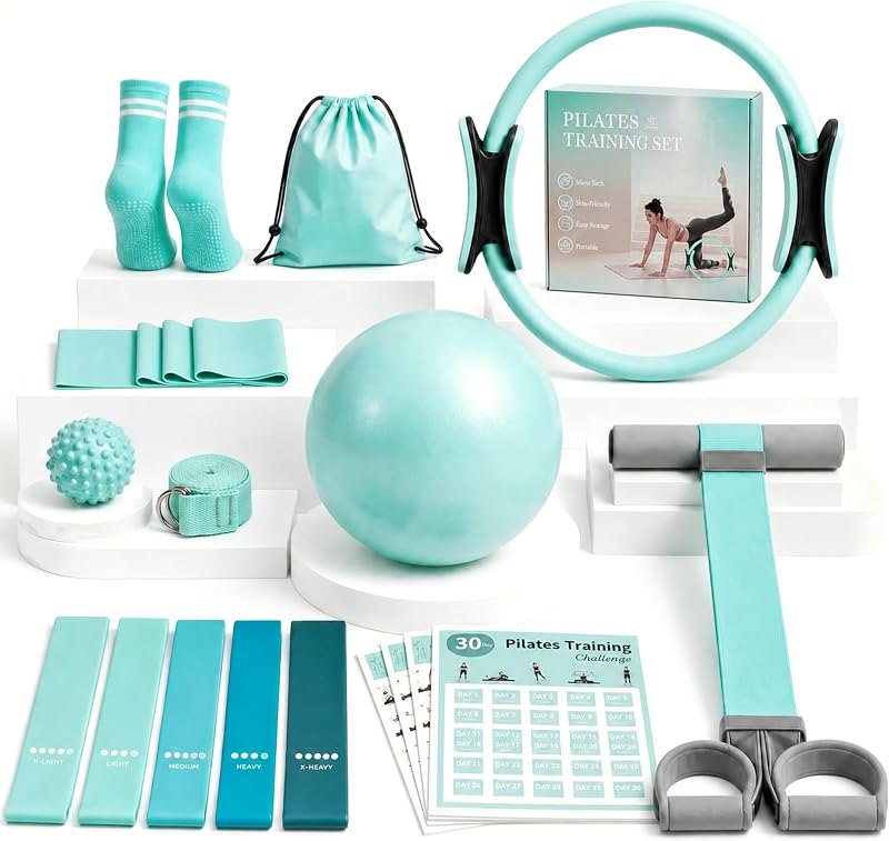 At Home Pilates Kit for Women, Home Workout Pilates Equipment Set with Pilates Ring, Ball, Pedal Resistance Band