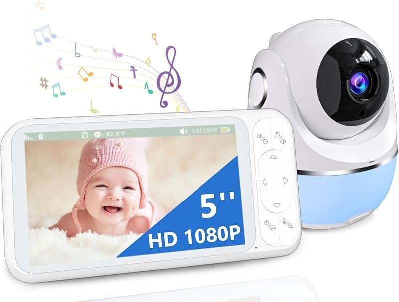 1080P Baby Monitor No WiFi, Pan Tilt 4X Zoom 5000mAh Battery Video Baby Monitor with Camera and Audio, 2-Way Talk
