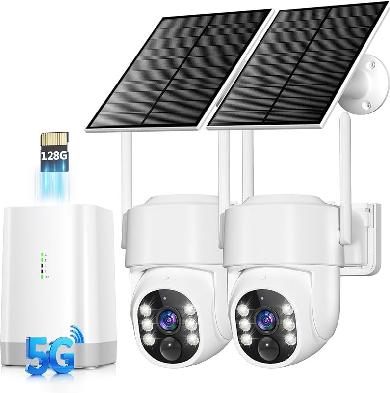 Security Cameras Wireless Outdoor 5G& 2.4G, No Subscription, 2 Cam-Kit,4MP Solar Powered Home Security Cameras System