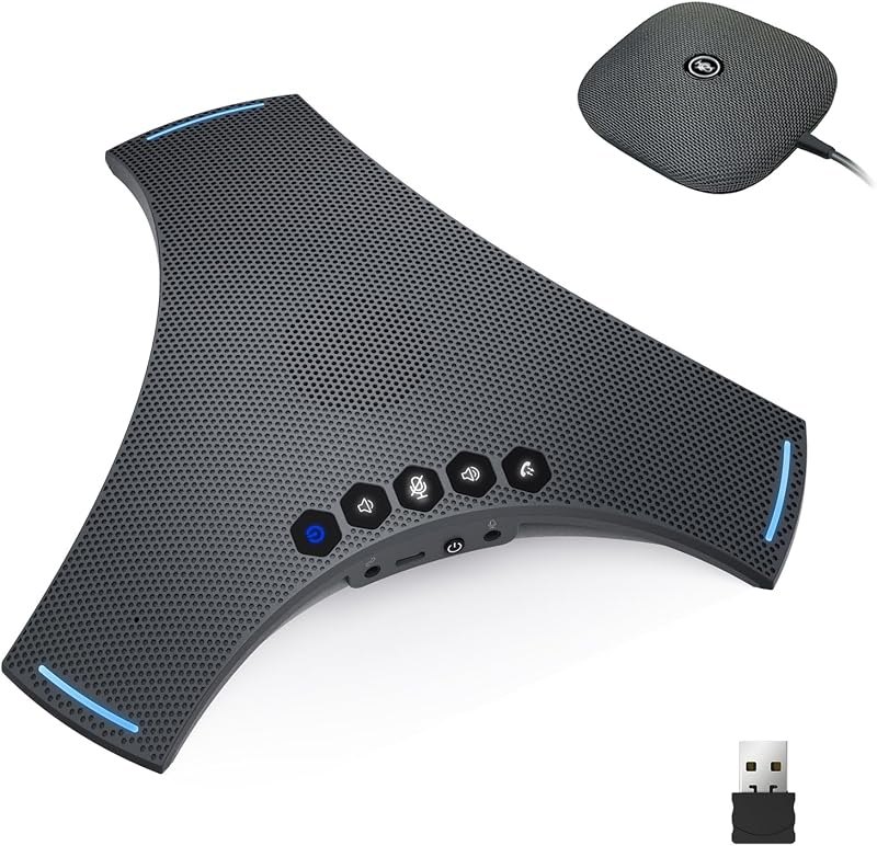Conference Speaker and Microphone - Bluetooth Speakerphone with Daisy Chain, 360° Omnidirectional Voice Pickup, Echo &