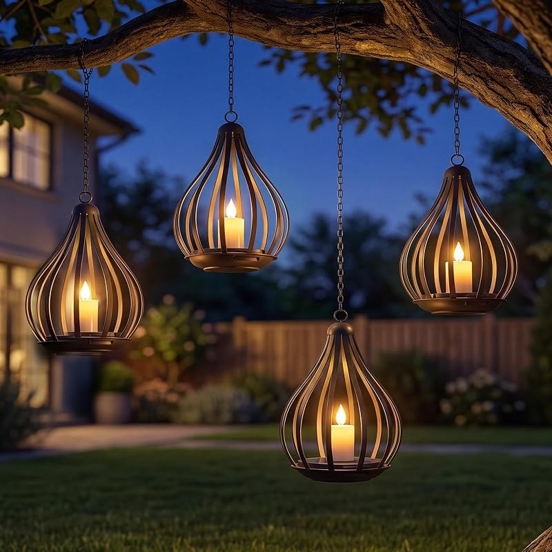 Solar Lanterns Outdoor Waterproof Hanging Solar Lights Outdoor Decor 4 Pack — best solar desk holder for solar desk