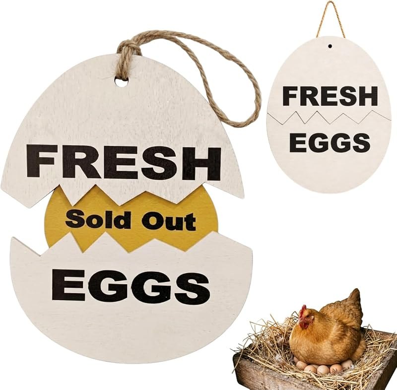 Farm Fresh Eggs Sign, Eggs Sold Out Sign with Sliding Cracked Egg Design, Rustic Wooden Farm Stand Sign for Chicken