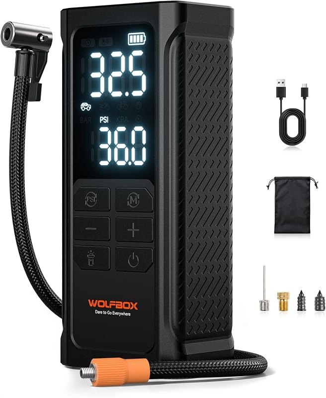 WOLFBOX HyperFlow19 Tire Inflator Portable Air Compressor, Cordless Air Pump for Car Tires with Digital Pressure