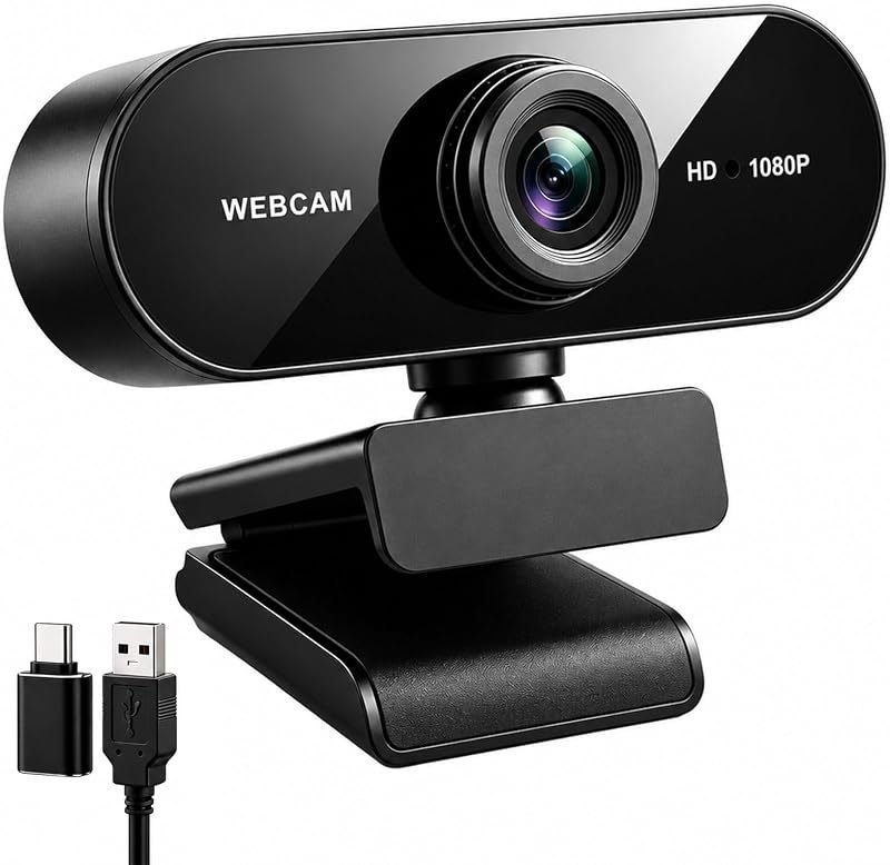 Gritto 1080P HD Webcam with Auto Focus & Microphone, 30FPS Computer Camera, USB Plug-and-Play with Type-C Adapter