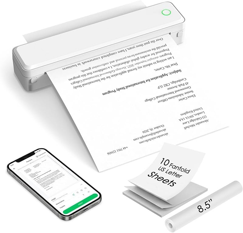 KNAON Portable Inkless Printer, Bluetooth Thermal Printer, 8.5x11 — Printers that skip ink subscriptions for printers