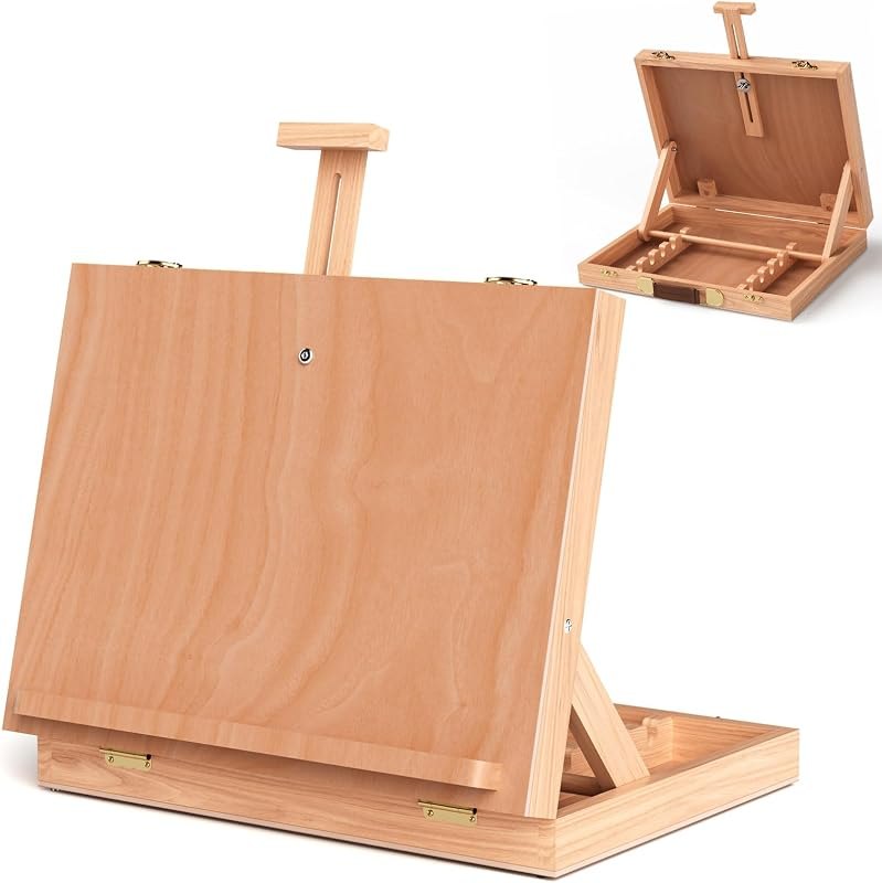 Tabletop Easel,Easel for Painting, Adjustable Angle Wooden Art Easels, Portable Painting Easels for Beginners and