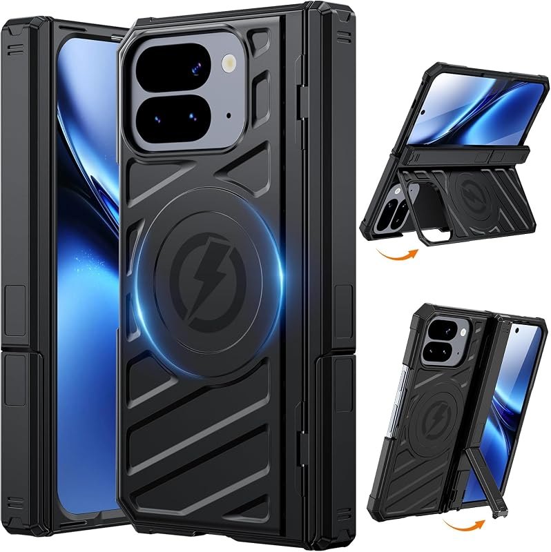 for Google Pixel 10 Pro Fold Case, Heavy Duty Armor Cover with Hinge Protection MagSafe Compatible Kickstand, Rugged