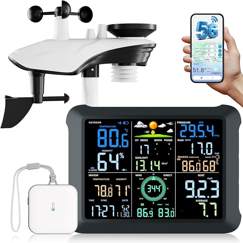 Sainlogic 5G/2.4G WiFi Smart Weather Station with 24/7 AI Weather Forecast — weather lightning detector for weather