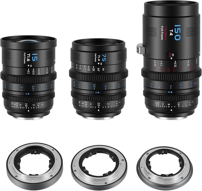 SIRUI VP-1 Vision Prime 1 Full Frame Cine Lens Set, 15mm, 75mm,150mm Manual Focus Cinema Lens with Pre-Installed E