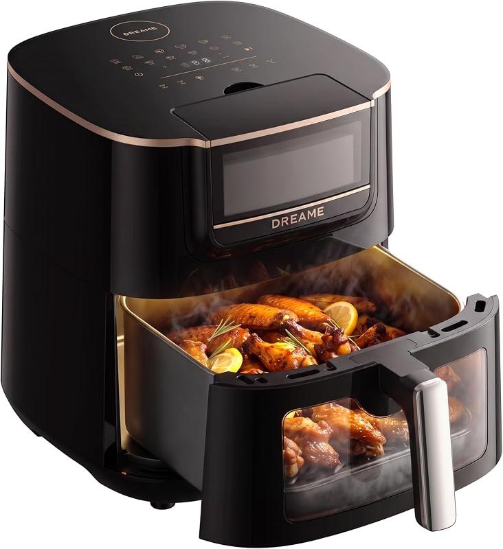 Dreame 7Qt Large Air Fryer, SmartSteam, 6-in-1, No-Flip, Ceramic Coated — Dual basket air fryer amazon for dual basket