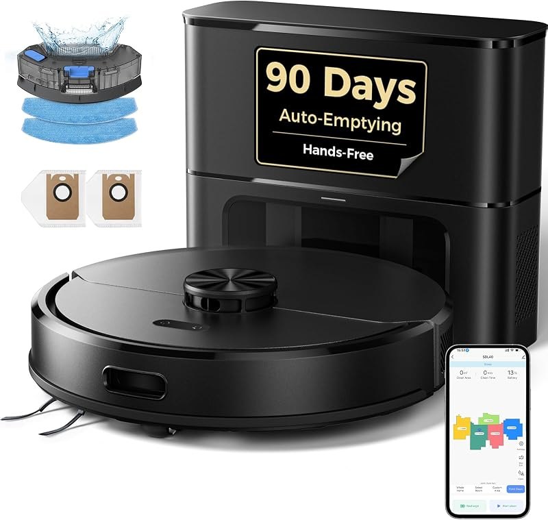 Kilgone Robot Vacuum and Mop with Self Emptying Dock, 90 Days Hands-Free — self-empty robot vacuum for self empty