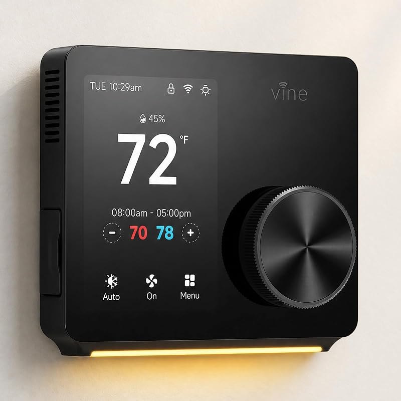 vine Smart Thermostats for Home with Large Knob - WiFi Thermostat for House with Nightlight, 7x8Period Programmable