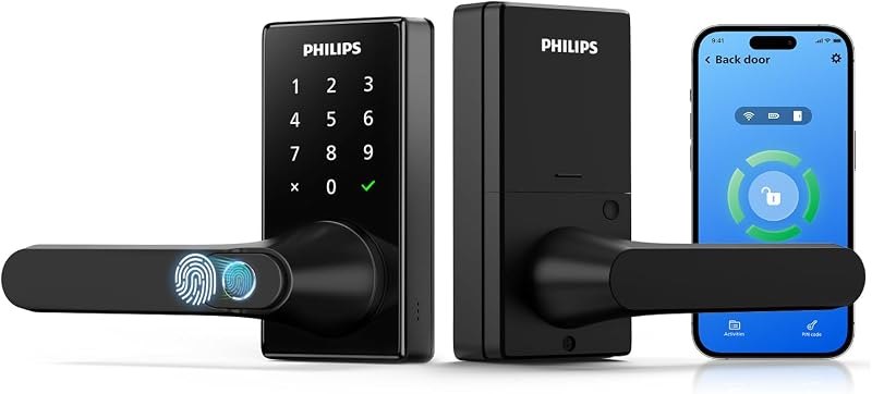 Philips Upgraded Wi-Fi Smart Lock with Handle, Keyless Entry Door Lock, Smart Door Knob, Fingerprint Unlock, App