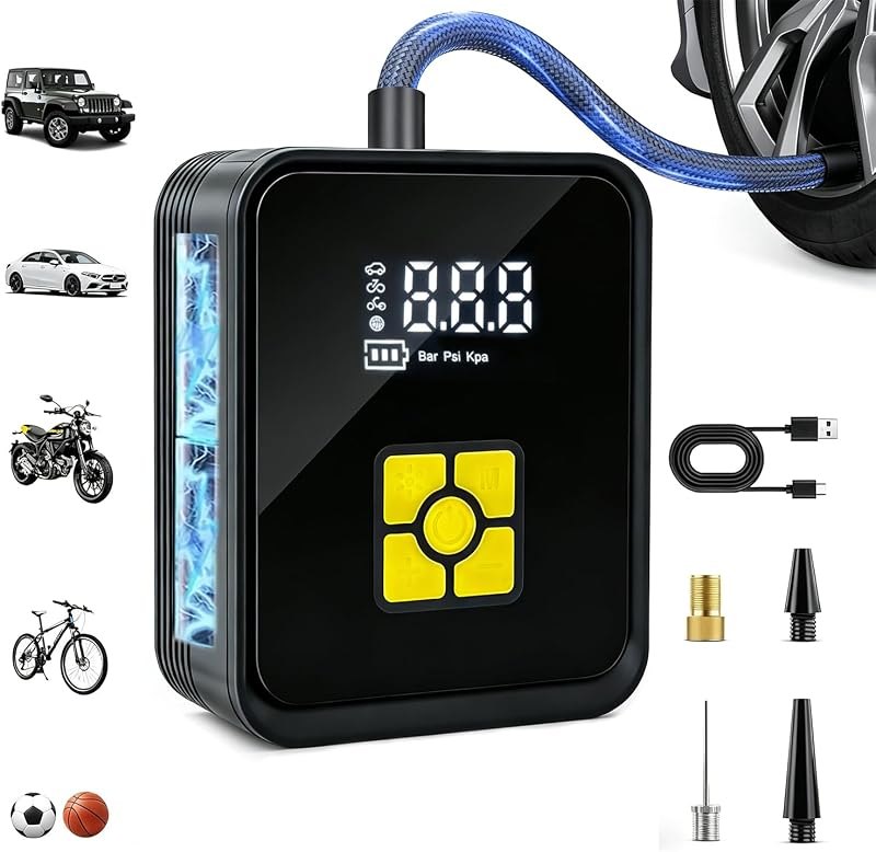 Tire Inflator Portable Air Compressor, Digital Air Pump With Auto Shut Off Electric Air Pump with LED Flashlight &