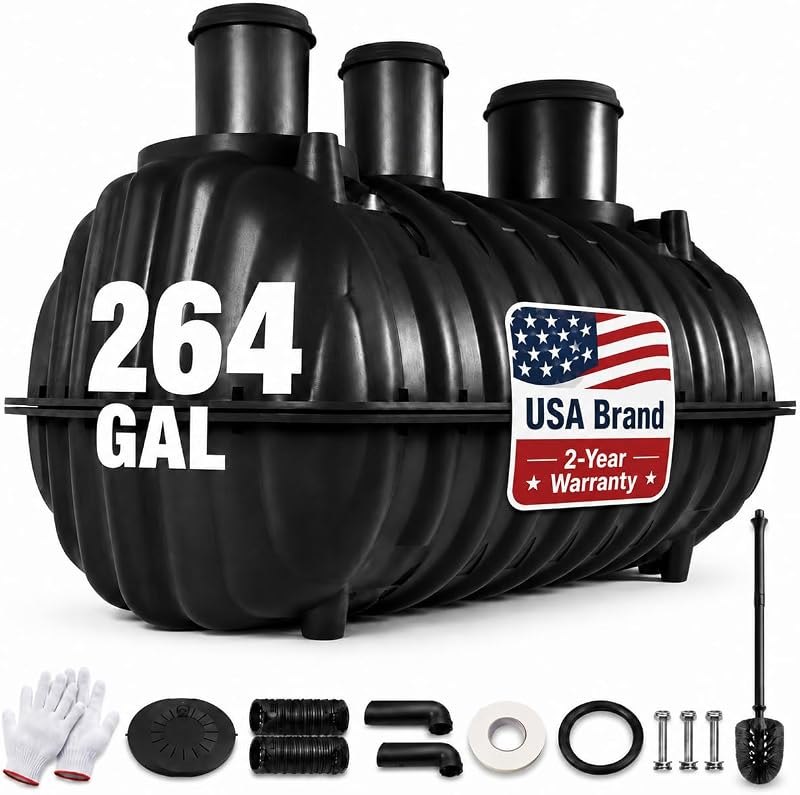 264 Gallon Underground Septic Tank Kit with Risers and Lids for Cabin, RV — septic riser lid for septic riser lid