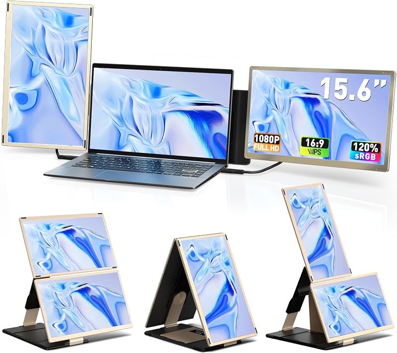 LOSC 15.6" Laptop Screen Extender, Triple Portable Monitor with FHD 1080P IPS Display, 120% sRGB, 235° Rotation and