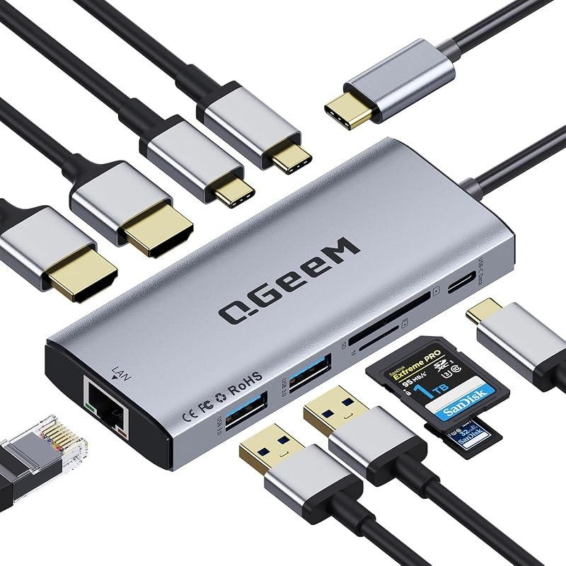 USB C Docking Station Dual Monitor,10 in 1 USB C Hub Dual 4K@60Hz,Type-C Multiport Adapter with 100W PD,5Gbps Data