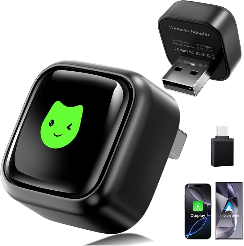 enlik 2026 Wireless CarPlay Adapter for iPhone & Android Auto, Plug & Play CarPlay Dongle, Fast Auto-Reconnect, Slim