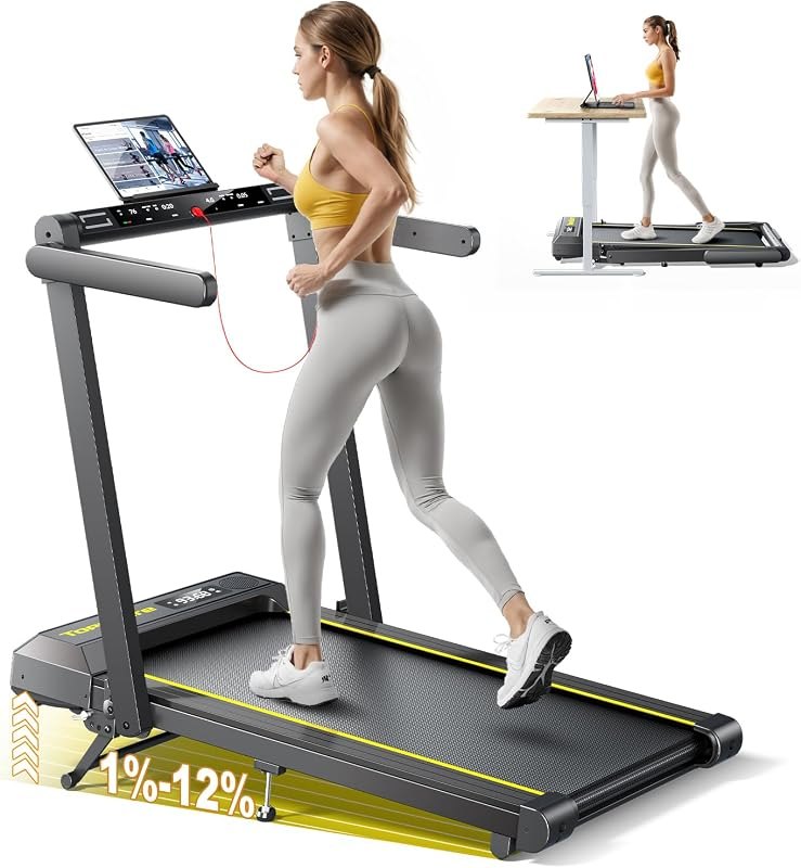 TOPUTURE Walking Pad Treadmill with 12% Incline, 4 in 1 Foldable Treadmill with Handle Bar for Home/Office, Under Desk
